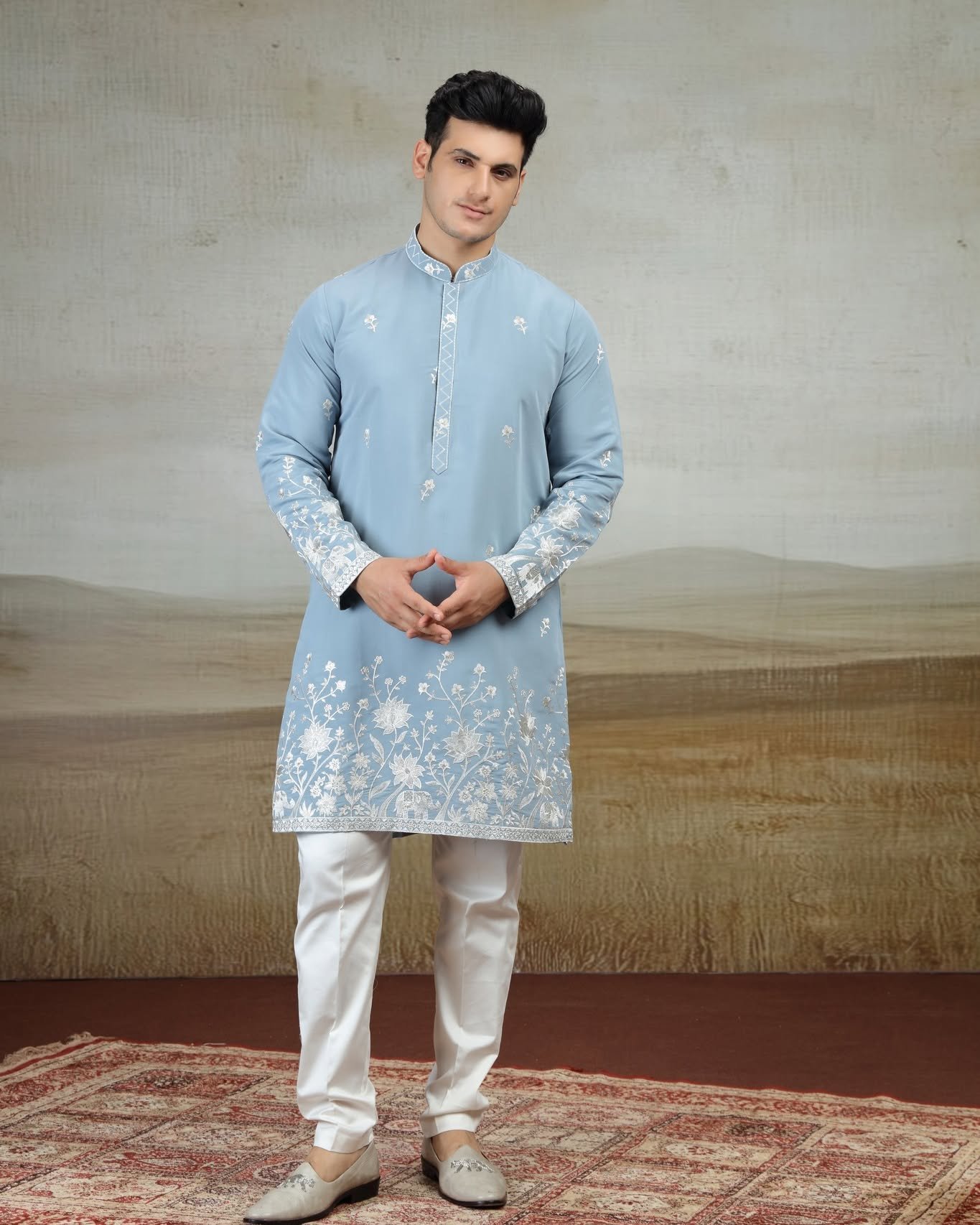 Sky Blue Designer Embroidered Kurta Set | D.No. 4749